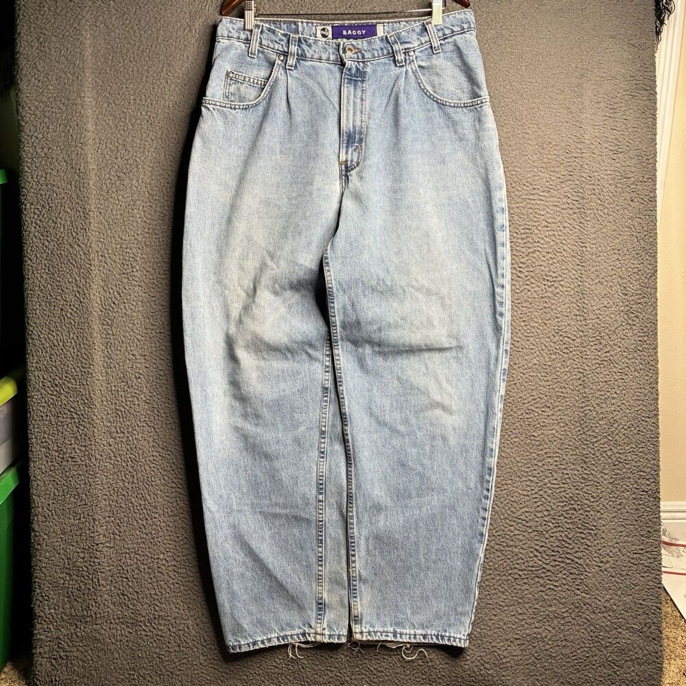 Vintage Levis Silvertab Baggy Jeans Men 36x32 Made In USA Pleated Light Wash